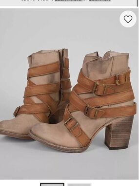 Freebird Steven Hustle Boot Beige and Tan Strappy Buckle Ankle Boots